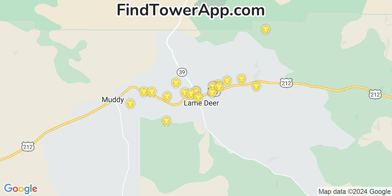 AT&T 4G/5G cell tower coverage map Lame Deer, Montana