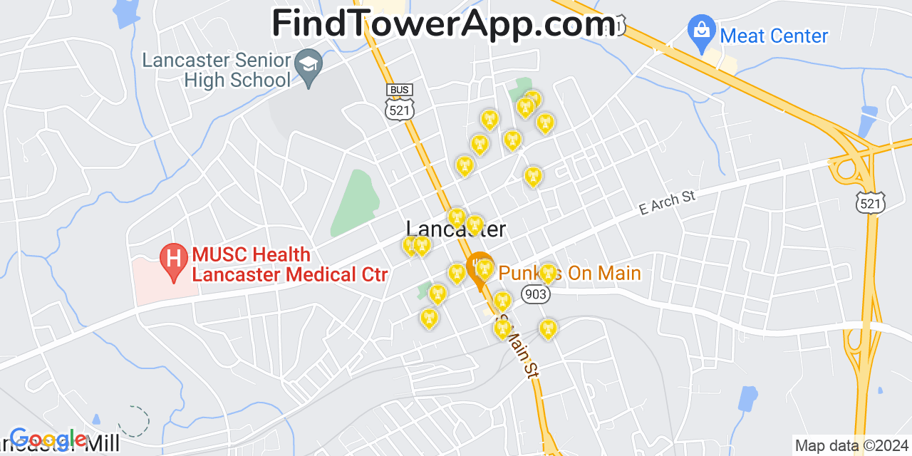 Verizon 4G/5G cell tower coverage map Lancaster, South Carolina