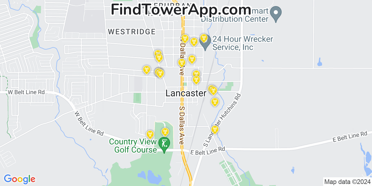 AT&T 4G/5G cell tower coverage map Lancaster, Texas