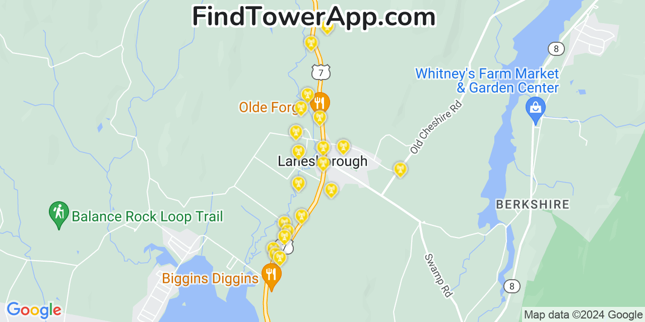 AT&T 4G/5G cell tower coverage map Lanesborough, Massachusetts