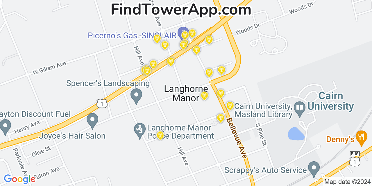 Verizon 4G/5G cell tower coverage map Langhorne Manor, Pennsylvania