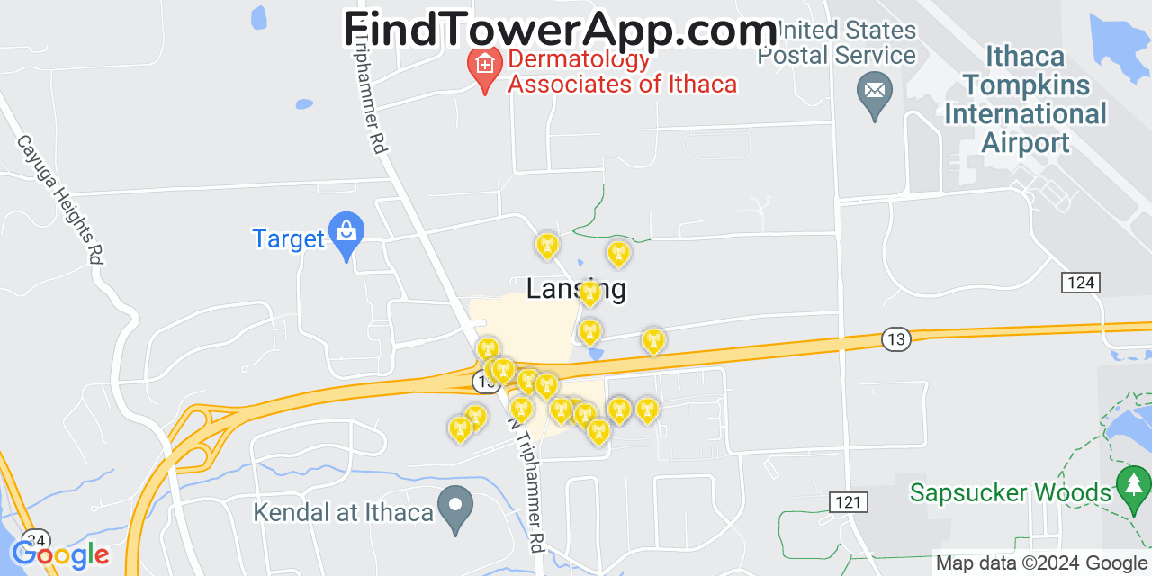 AT&T 4G/5G cell tower coverage map Lansing, New York