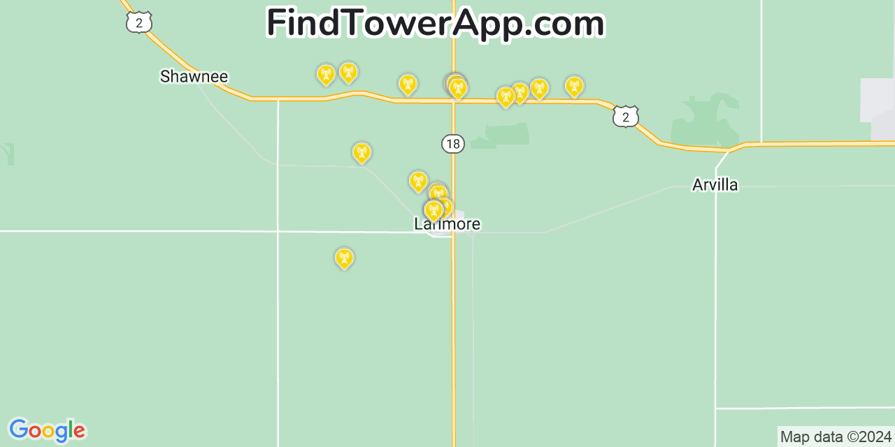 AT&T 4G/5G cell tower coverage map Larimore, North Dakota