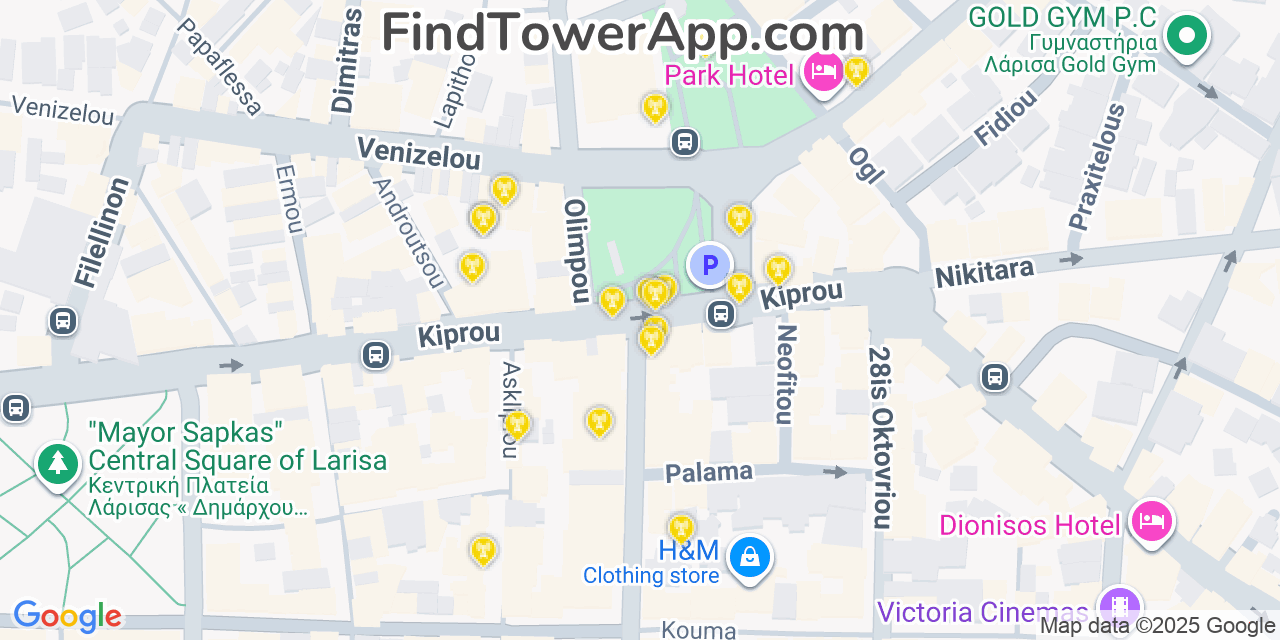 Larissa Cell Towers, Greece - FindTower App Coverage Maps