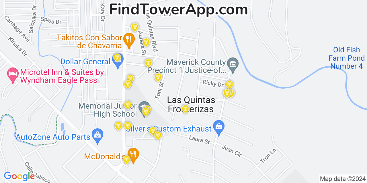 AT&T 4G/5G cell tower coverage map Las Quintas Fronterizas Colonia, Texas