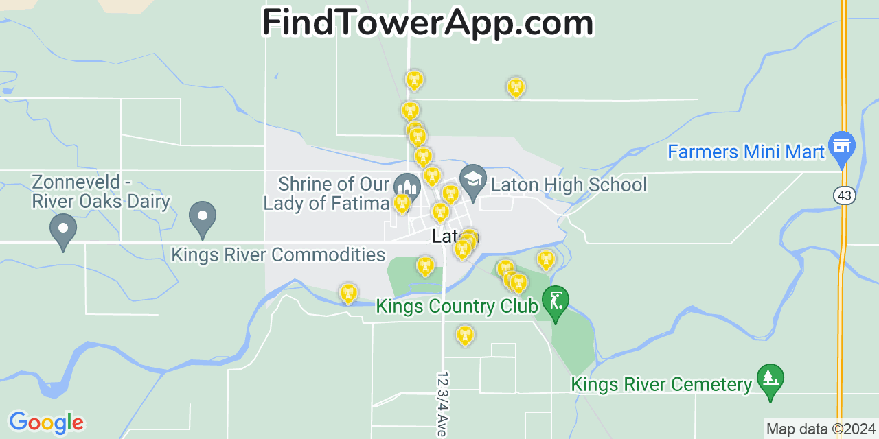 Verizon 4G/5G cell tower coverage map Laton, California