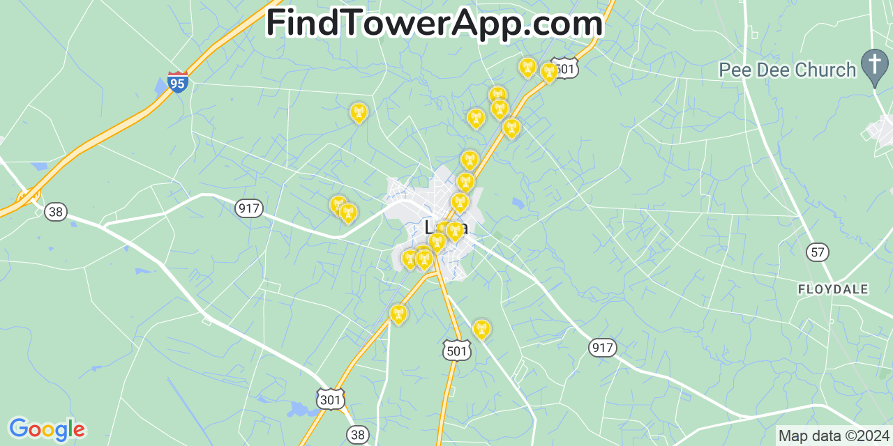 Verizon 4G/5G cell tower coverage map Latta, South Carolina