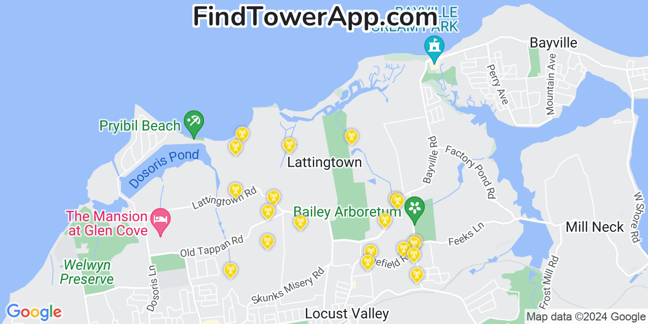 Verizon 4G/5G cell tower coverage map Lattingtown, New York