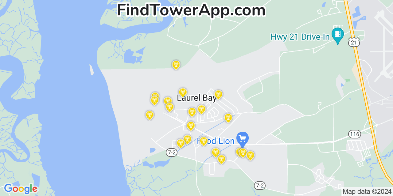 AT&T 4G/5G cell tower coverage map Laurel Bay, South Carolina