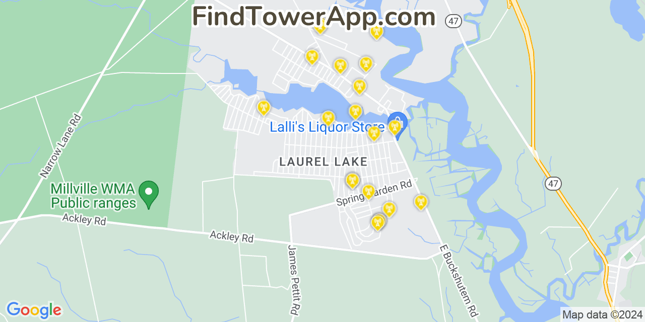 AT&T 4G/5G cell tower coverage map Laurel Lake, New Jersey