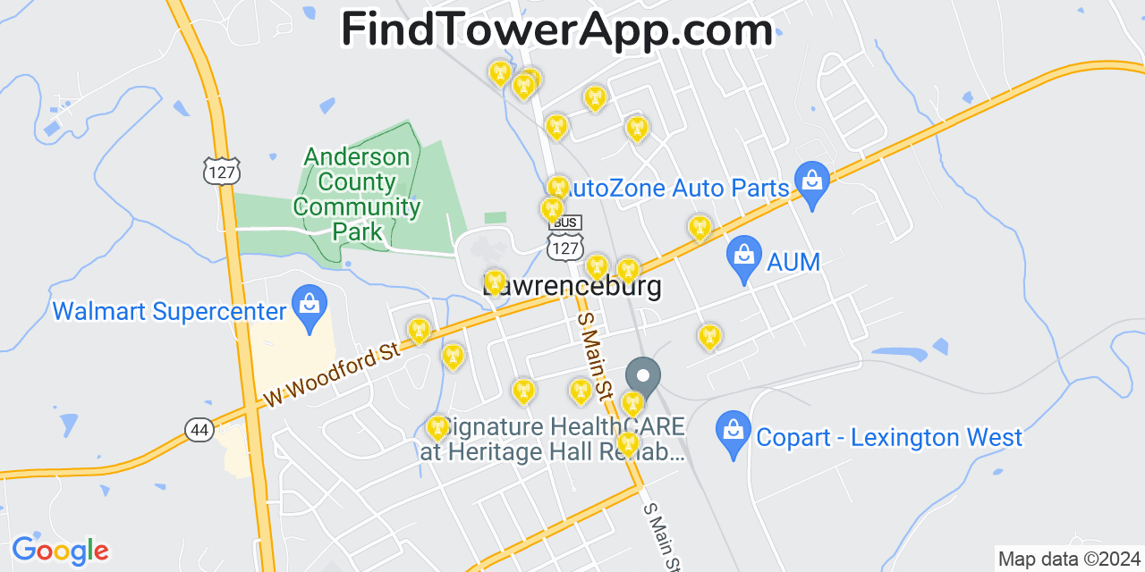 AT&T 4G/5G cell tower coverage map Lawrenceburg, Kentucky