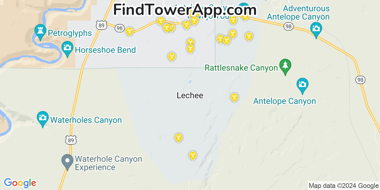 AT&T 4G/5G cell tower coverage map LeChee, Arizona