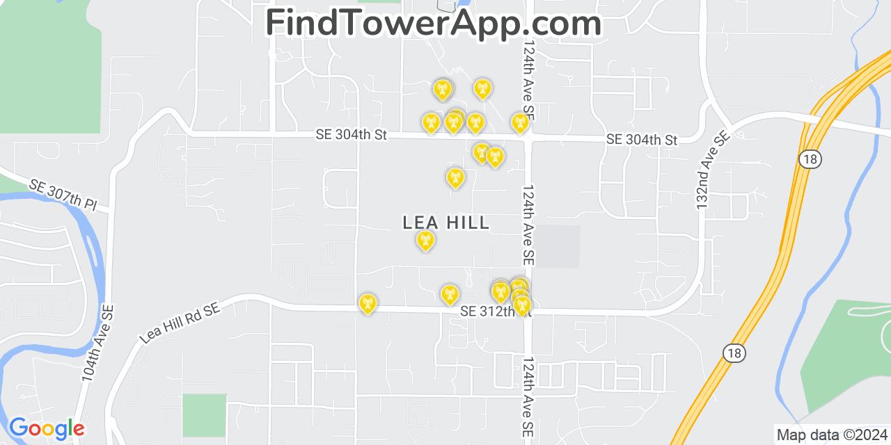 Verizon 4G/5G cell tower coverage map Lea Hill, Washington