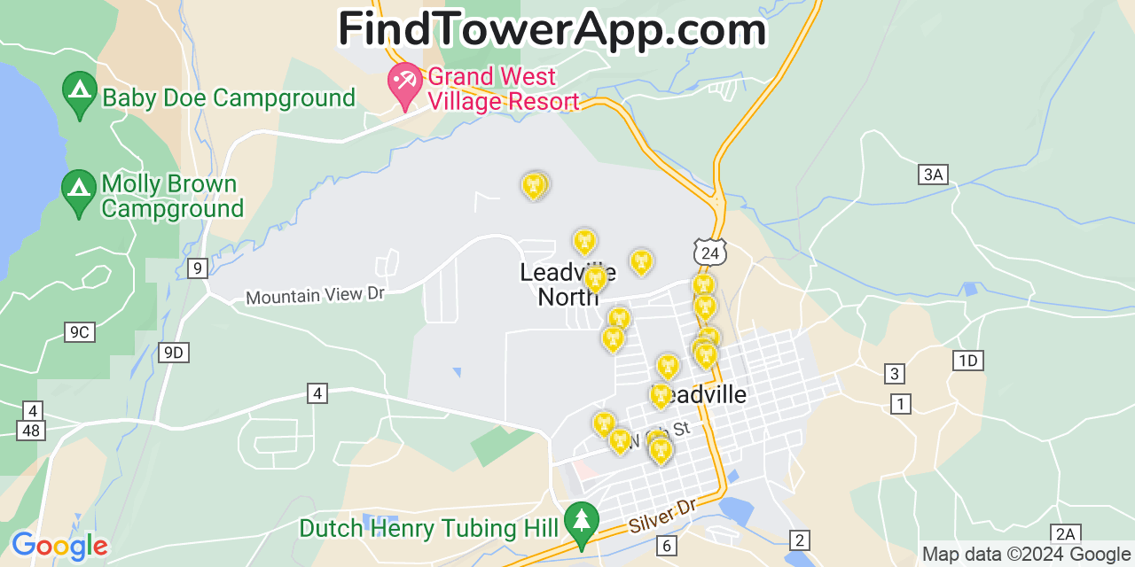 Verizon 4G/5G cell tower coverage map Leadville North, Colorado