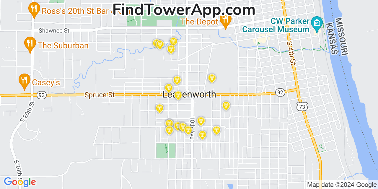 AT&T 4G/5G cell tower coverage map Leavenworth, Kansas