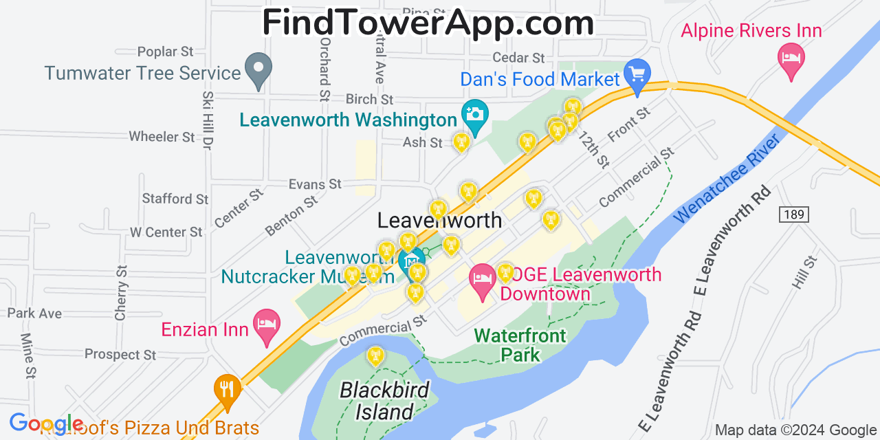 AT&T 4G/5G cell tower coverage map Leavenworth, Washington