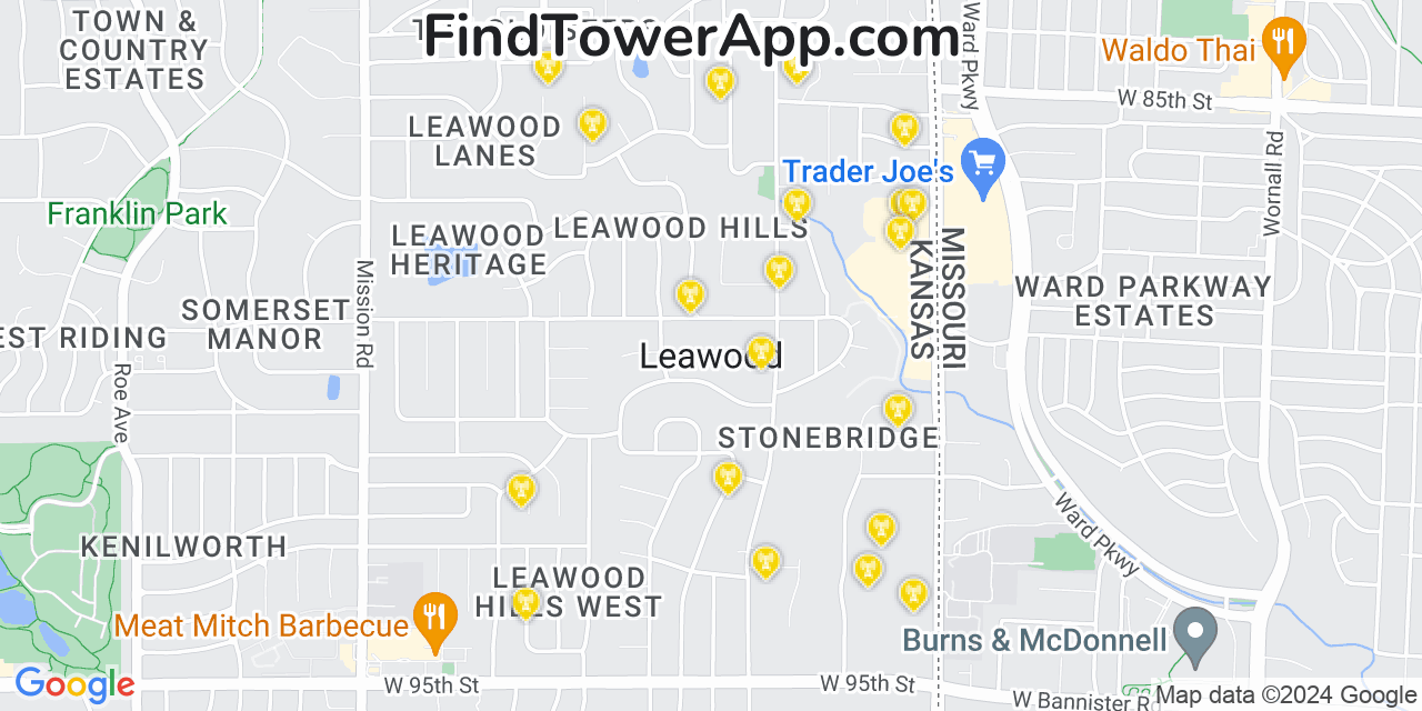 Verizon 4G/5G cell tower coverage map Leawood, Kansas