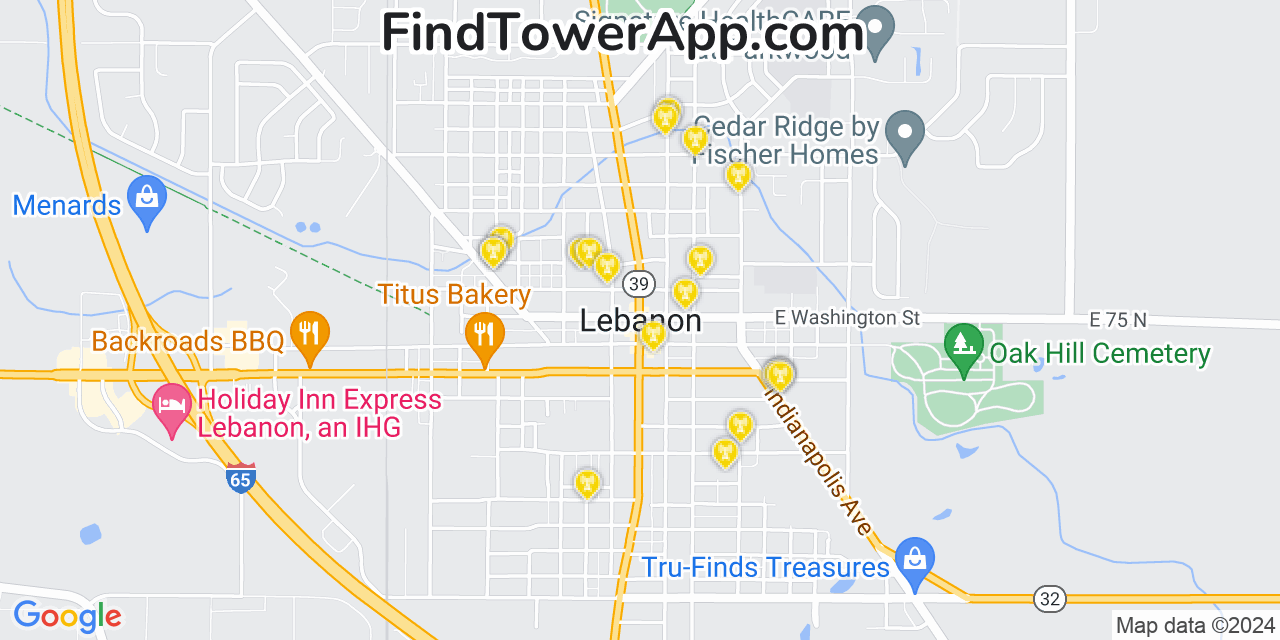 AT&T 4G/5G cell tower coverage map Lebanon, Indiana