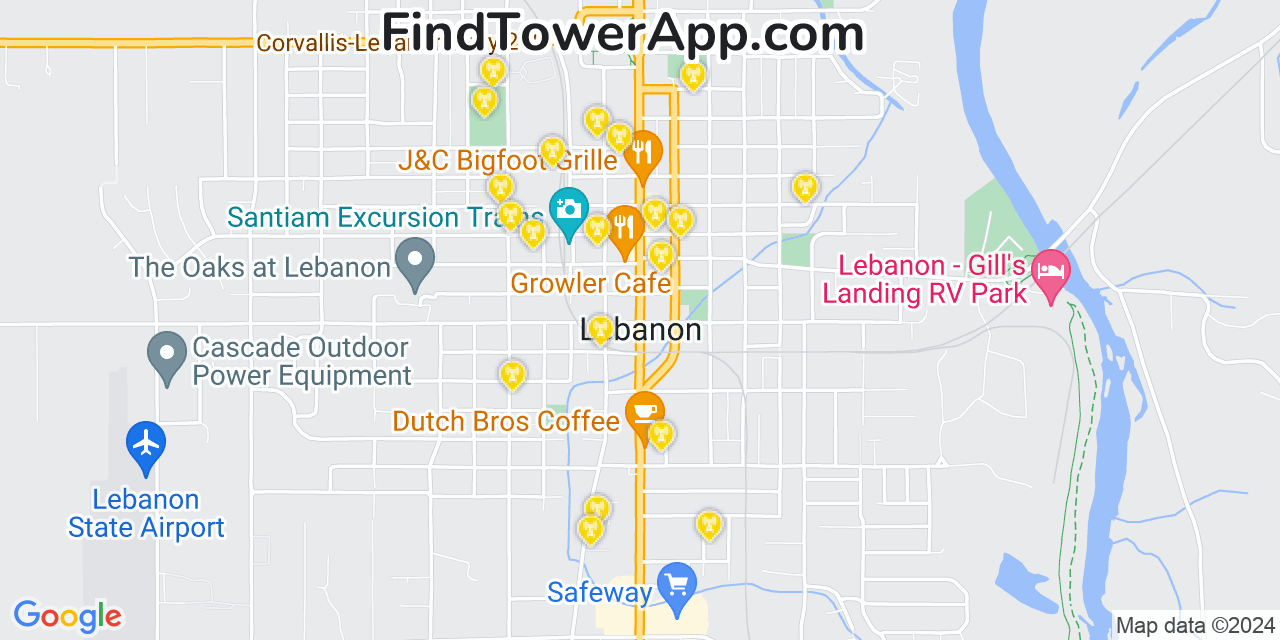 AT&T 4G/5G cell tower coverage map Lebanon, Oregon