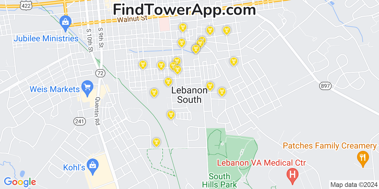 AT&T 4G/5G cell tower coverage map Lebanon South, Pennsylvania