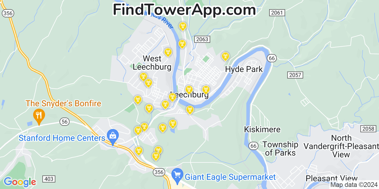 Verizon 4G/5G cell tower coverage map Leechburg, Pennsylvania