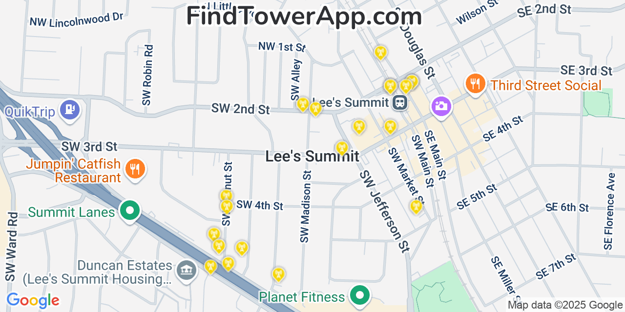 T-Mobile 4G/5G cell tower coverage map Lees Summit, Missouri