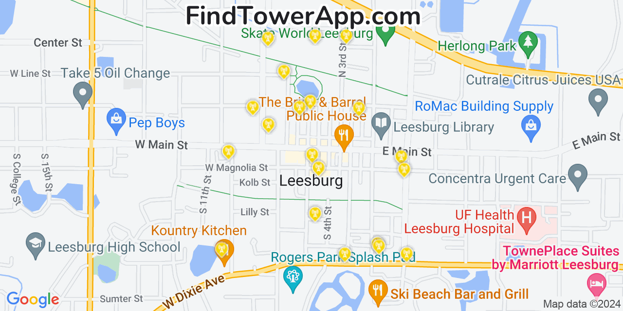 Verizon 4G/5G cell tower coverage map Leesburg, Florida