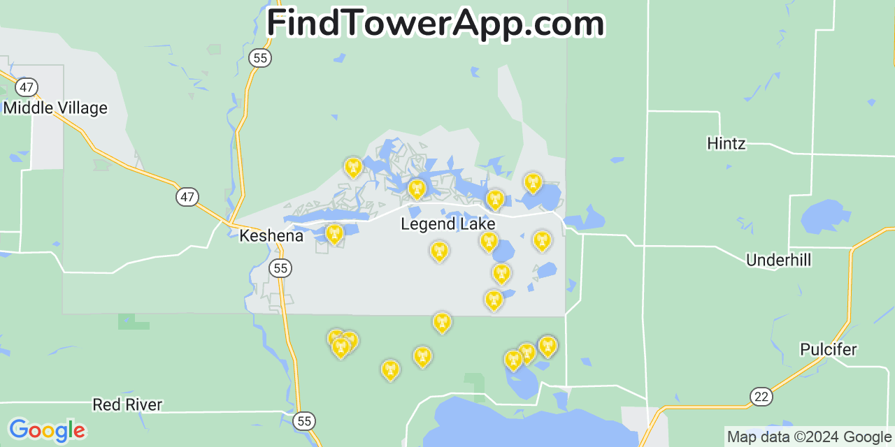 T-Mobile 4G/5G cell tower coverage map Legend Lake, Wisconsin