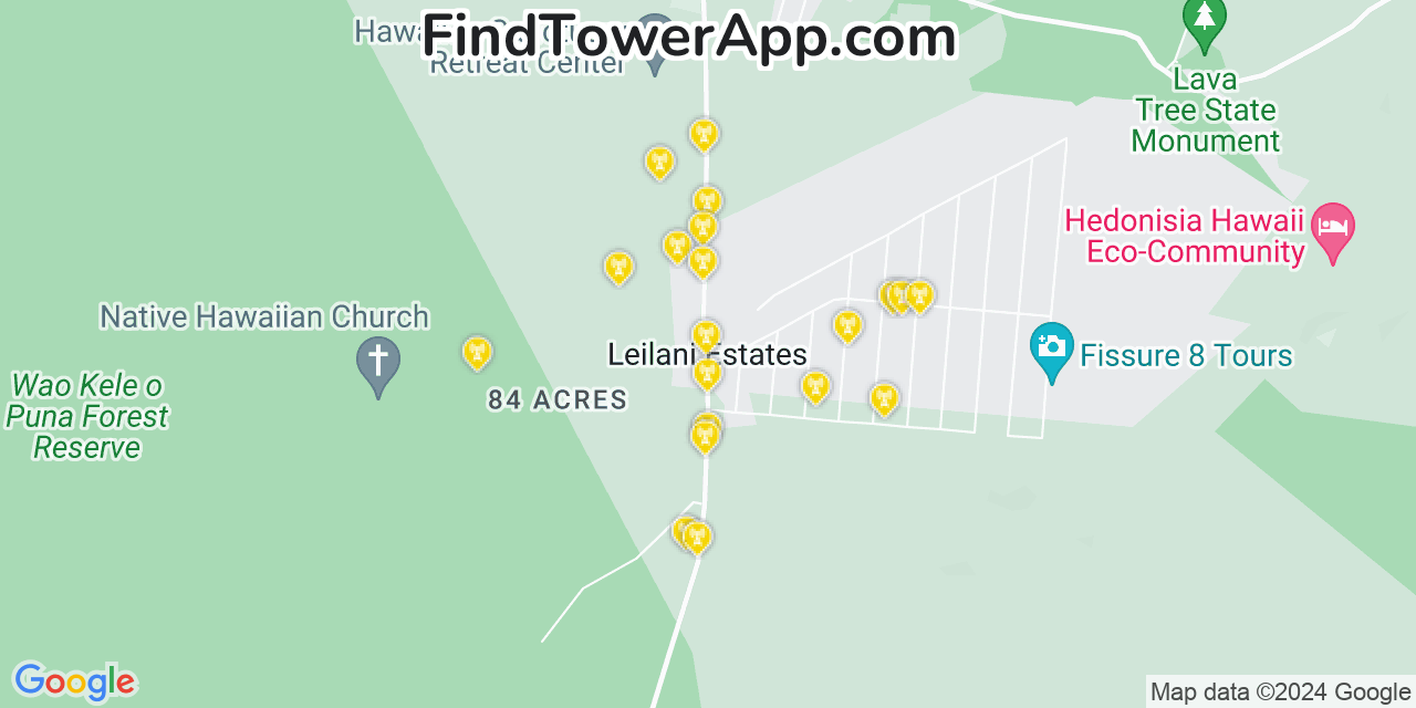 Verizon 4G/5G cell tower coverage map Leilani Estates, Hawaii