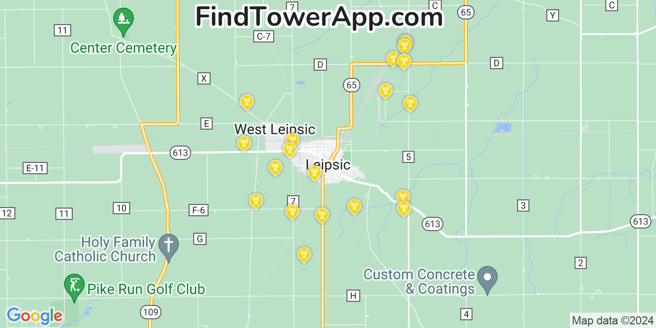 T-Mobile 4G/5G cell tower coverage map Leipsic, Ohio