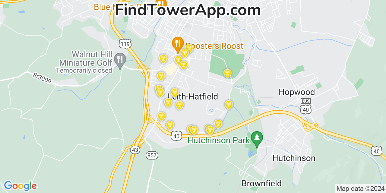 Verizon 4G/5G cell tower coverage map Leith Hatfield, Pennsylvania