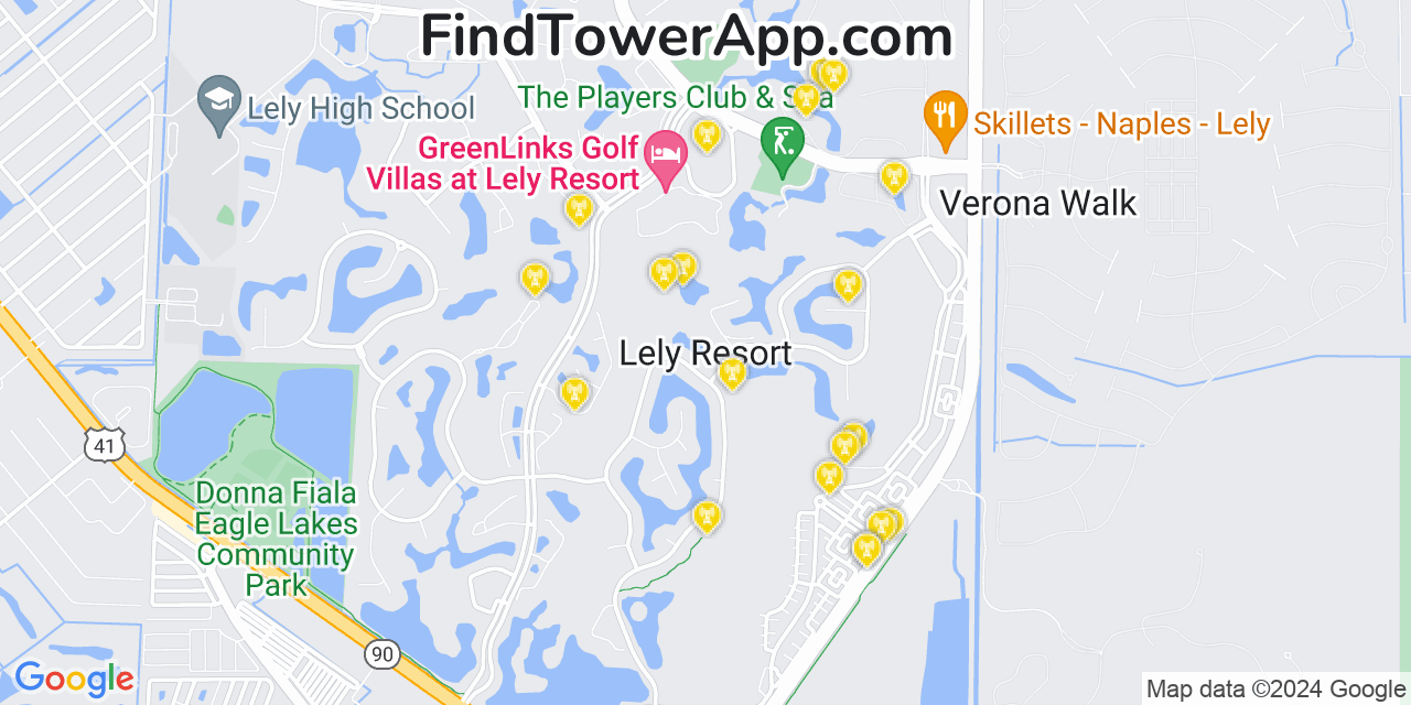 Verizon 4G/5G cell tower coverage map Lely Resort, Florida