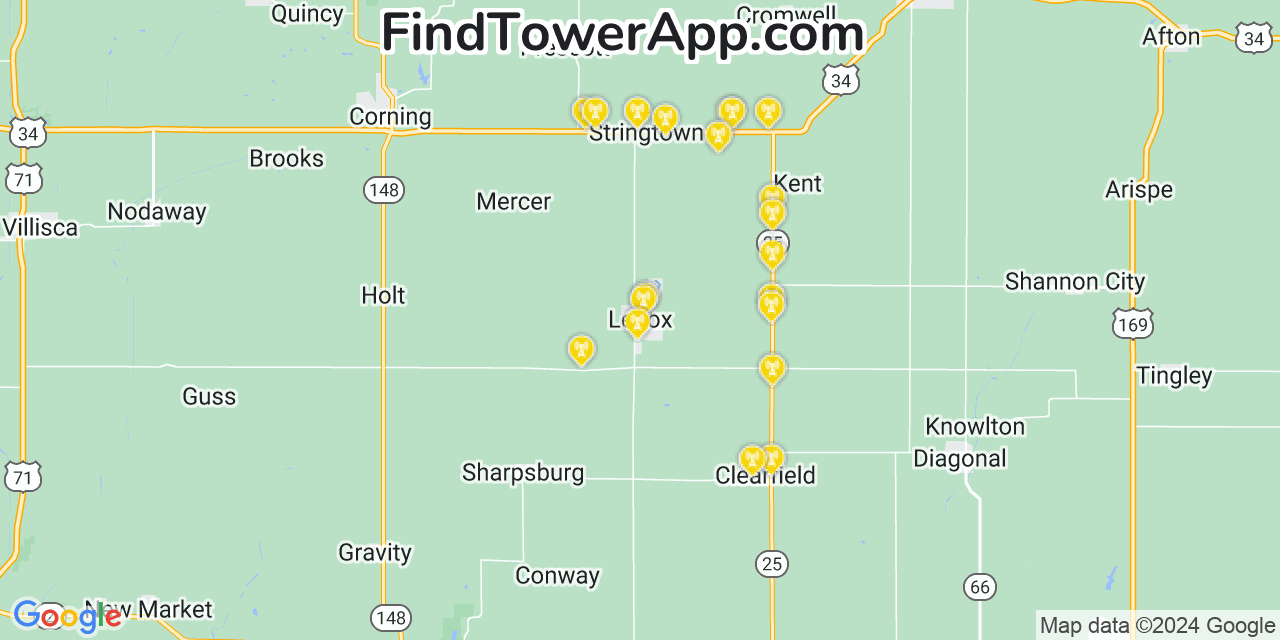 AT&T 4G/5G cell tower coverage map Lenox, Iowa