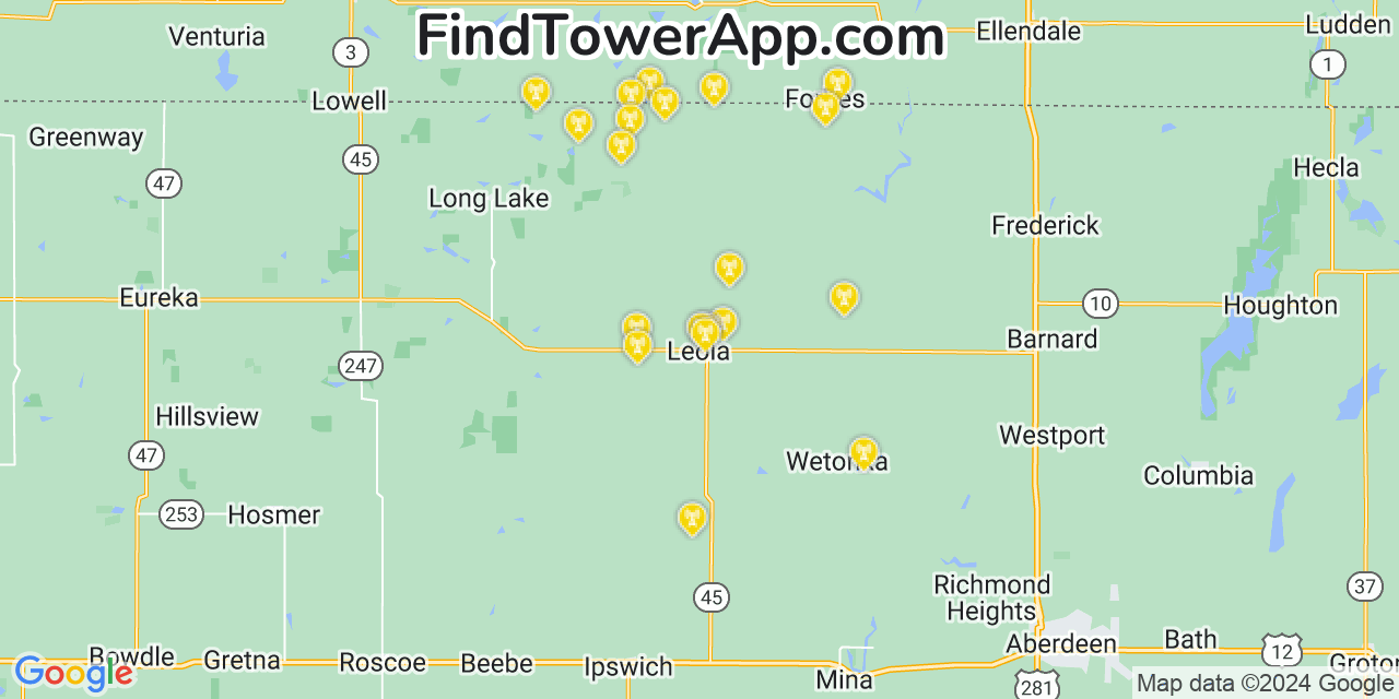 T-Mobile 4G/5G cell tower coverage map Leola, South Dakota