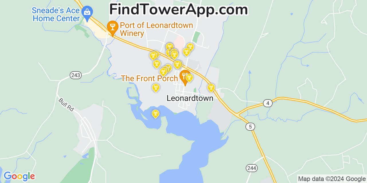 AT&T 4G/5G cell tower coverage map Leonardtown, Maryland