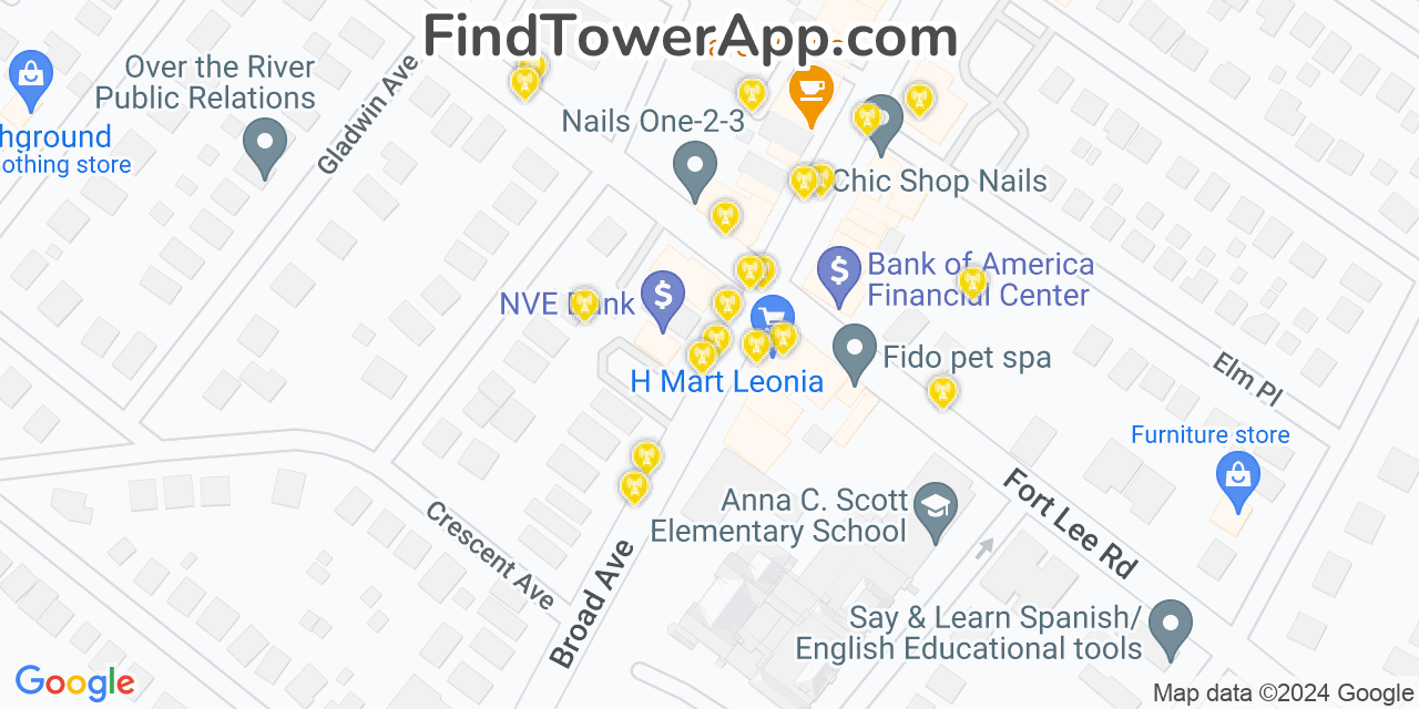 AT&T 4G/5G cell tower coverage map Leonia, New Jersey