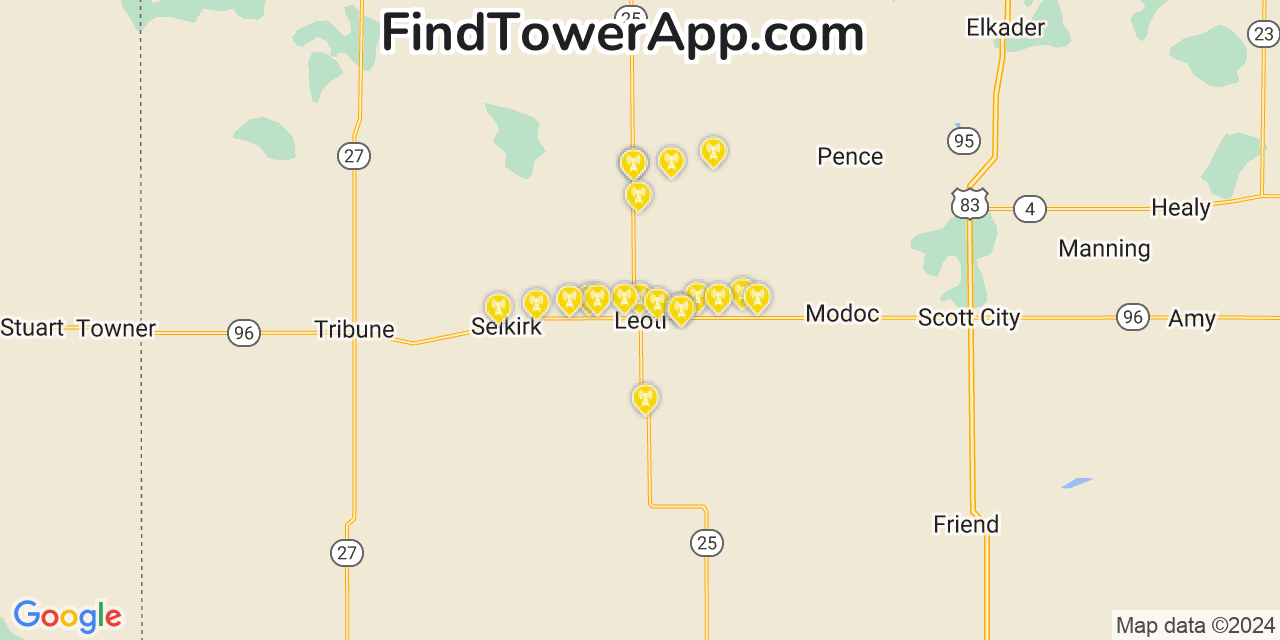 AT&T 4G/5G cell tower coverage map Leoti, Kansas