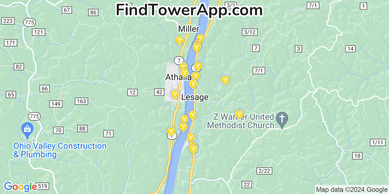 Verizon 4G/5G cell tower coverage map Lesage, West Virginia