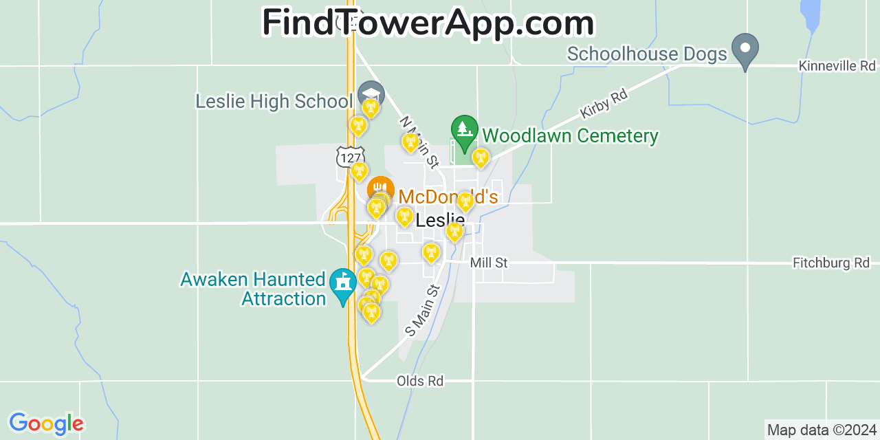 Verizon 4G/5G cell tower coverage map Leslie, Michigan