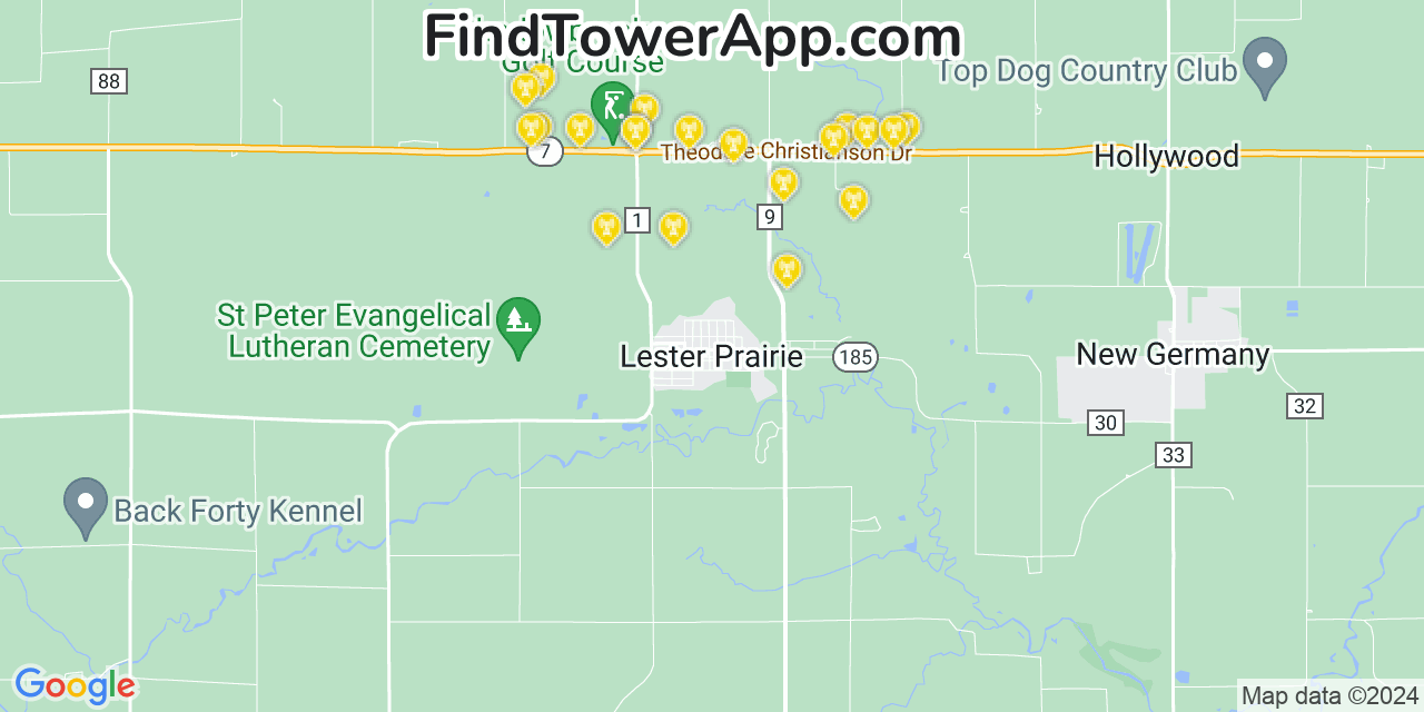 AT&T 4G/5G cell tower coverage map Lester Prairie, Minnesota