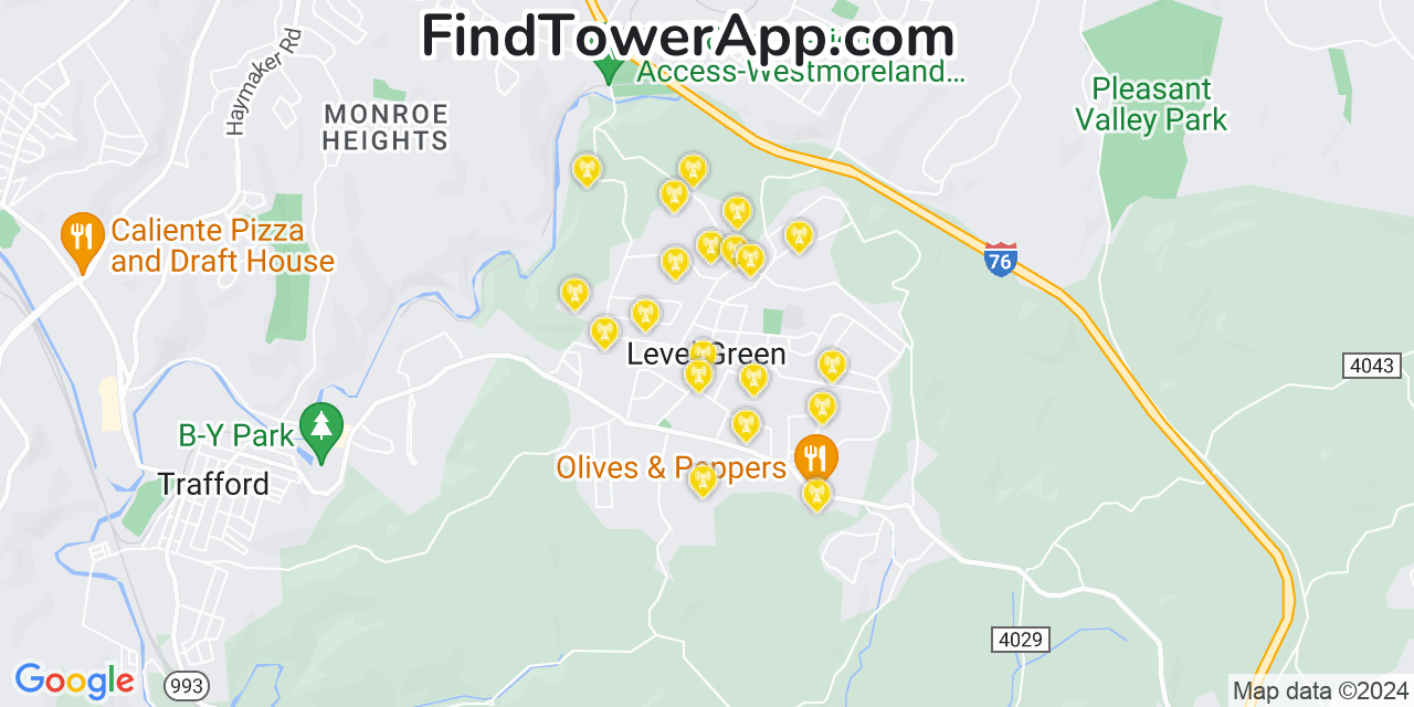 AT&T 4G/5G cell tower coverage map Level Green, Pennsylvania