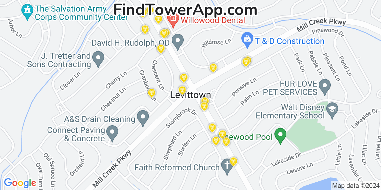 AT&T 4G/5G cell tower coverage map Levittown, Pennsylvania