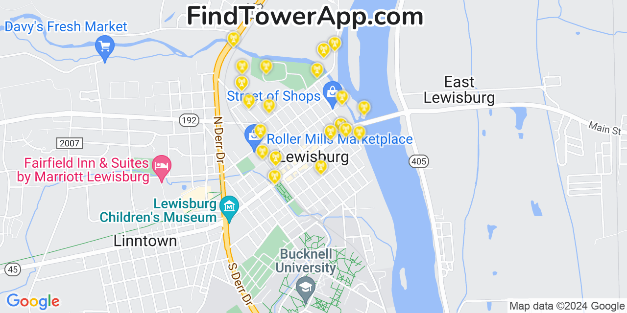 T-Mobile 4G/5G cell tower coverage map Lewisburg, Pennsylvania