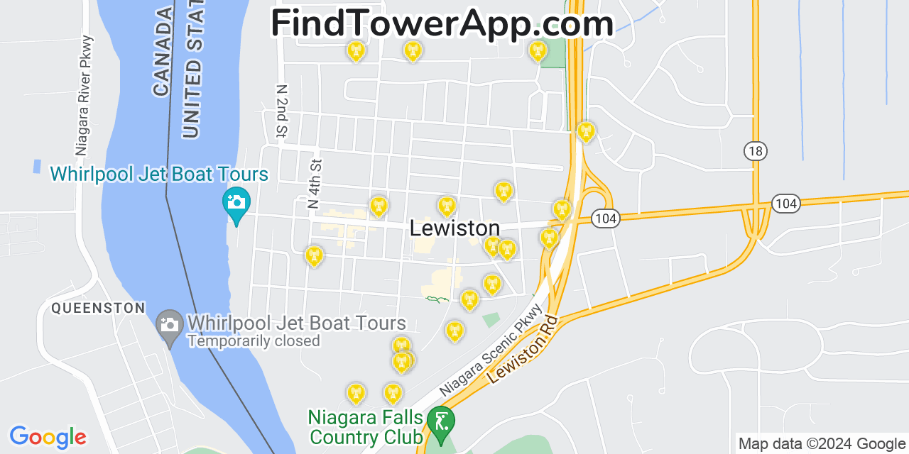 AT&T 4G/5G cell tower coverage map Lewiston, New York