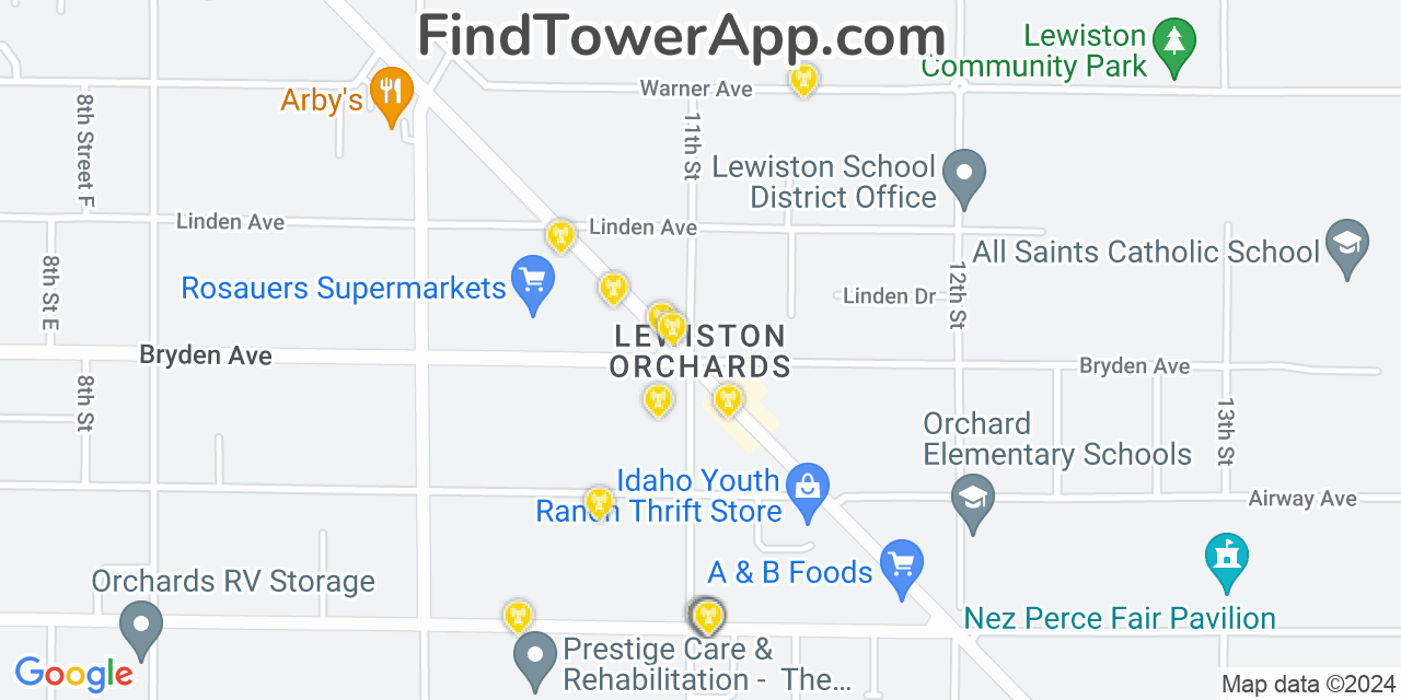 AT&T 4G/5G cell tower coverage map Lewiston Orchards, Idaho