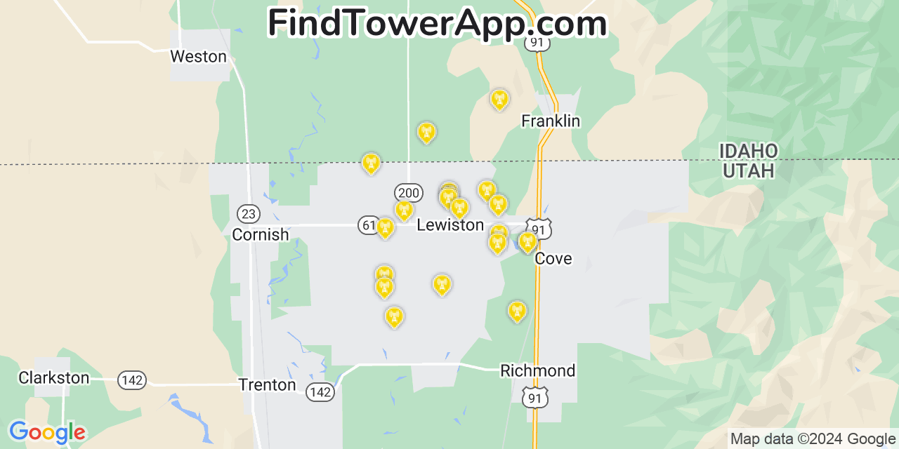 AT&T 4G/5G cell tower coverage map Lewiston, Utah