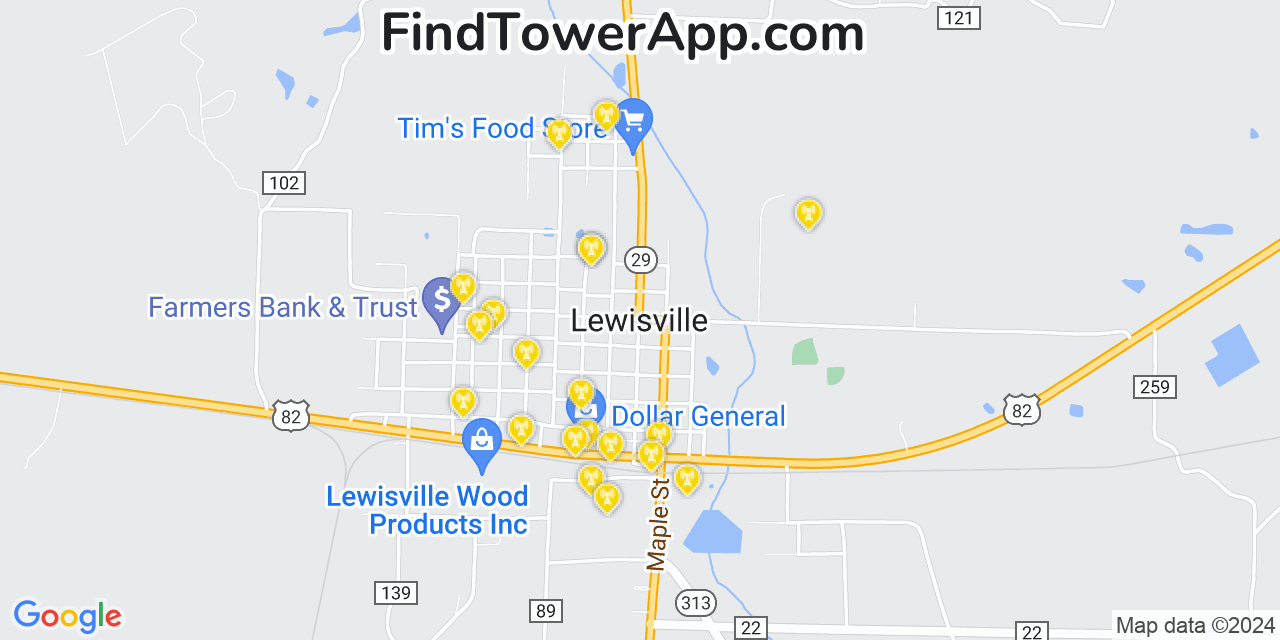 AT&T 4G/5G cell tower coverage map Lewisville, Arkansas