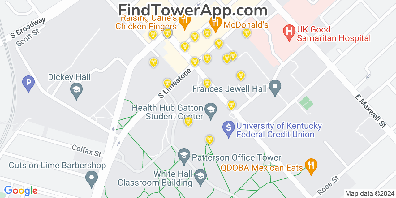 AT&T 4G/5G cell tower coverage map Lexington Fayette, Kentucky