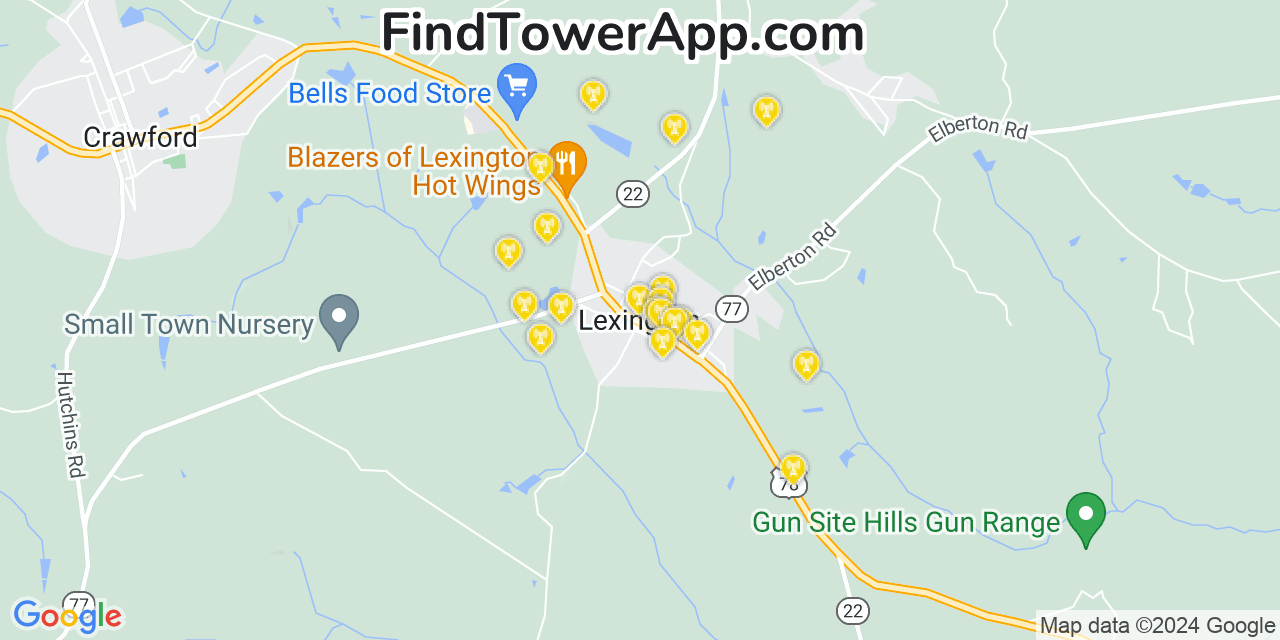 AT&T 4G/5G cell tower coverage map Lexington, Georgia