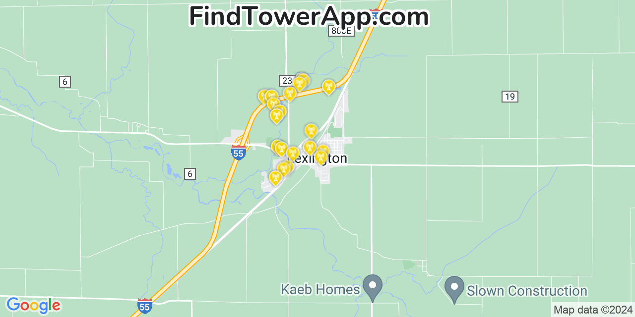 AT&T 4G/5G cell tower coverage map Lexington, Illinois